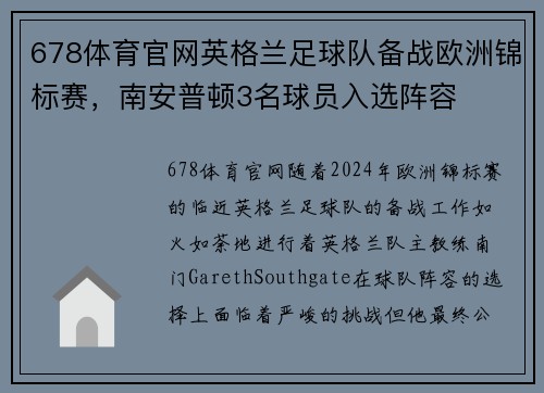 678体育官网英格兰足球队备战欧洲锦标赛，南安普顿3名球员入选阵容